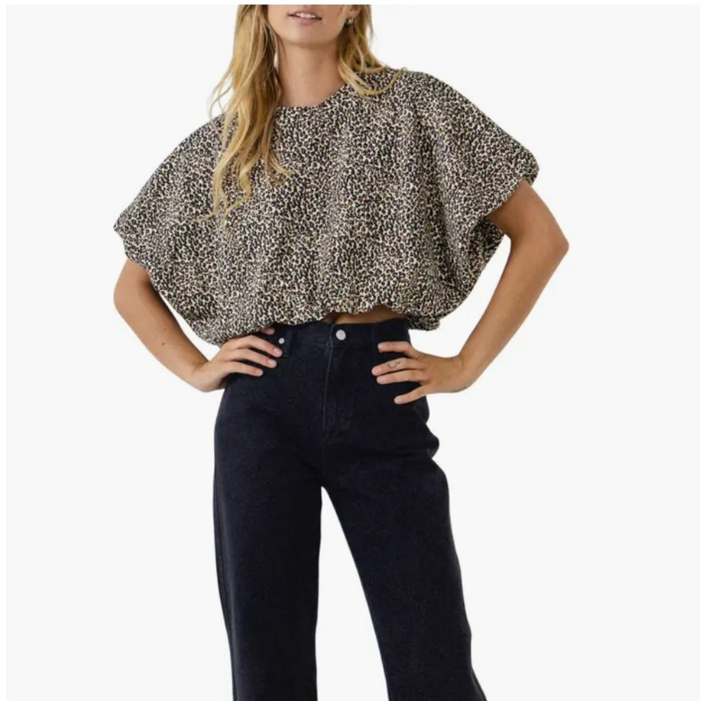 GREY LAB Animal Print Crop Dolman Top